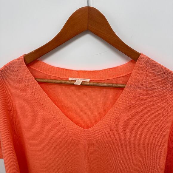 EILEEN FISHER Coral Orange V Neck 100% Organic Linen Top // XS - Picture 2 of 7